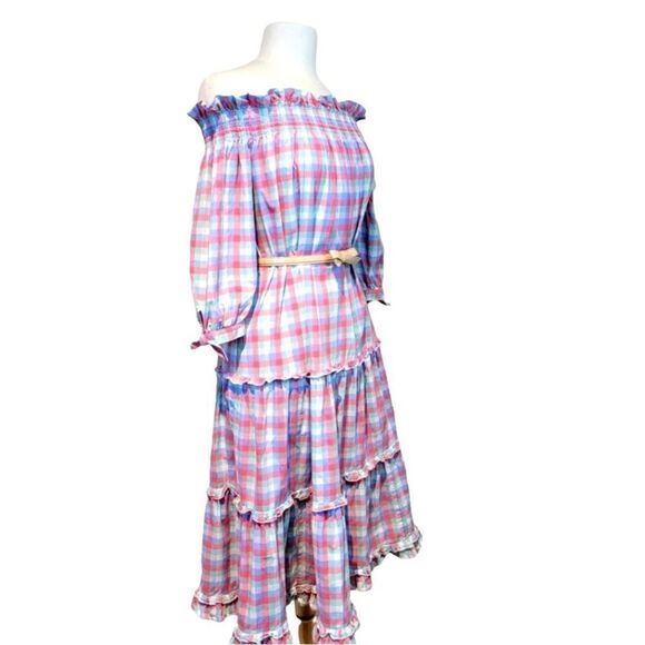 EUC KATE SPADE NEW YORK Plaid Print Midi Length Off the Shoulder Tent Dress - Picture 8 of 15